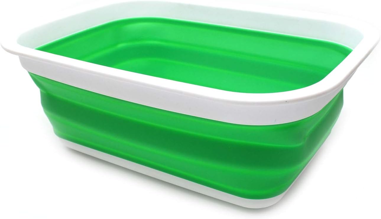 SAMMART 9.2L (2.37Gallon) Collapsible Wash Basin - Foldable Outdoor Picnic Basket - Portable Plastic Tub - Space Saving Storage Container with Size : 15.3 x 11.2 x 5.5/1.5" (M, Gray)