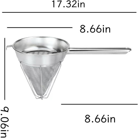 10-Inch Stainless Steel Fine Mesh Chinois Strainer, Large Strainer Reinforced Bouillon Strainer for Sauces, Soups, Purees, Pastes, Jelly, Custard, Curds and etc.