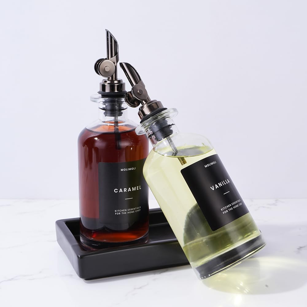 Molimoli - Premium Olive Oil Dispenser Bottles for Kitchen with Pourer - Oil and Vinegar Dispenser Set, Glass Dispenser for Kitchen, Dispenser Bottle of 350ml - Set of 2