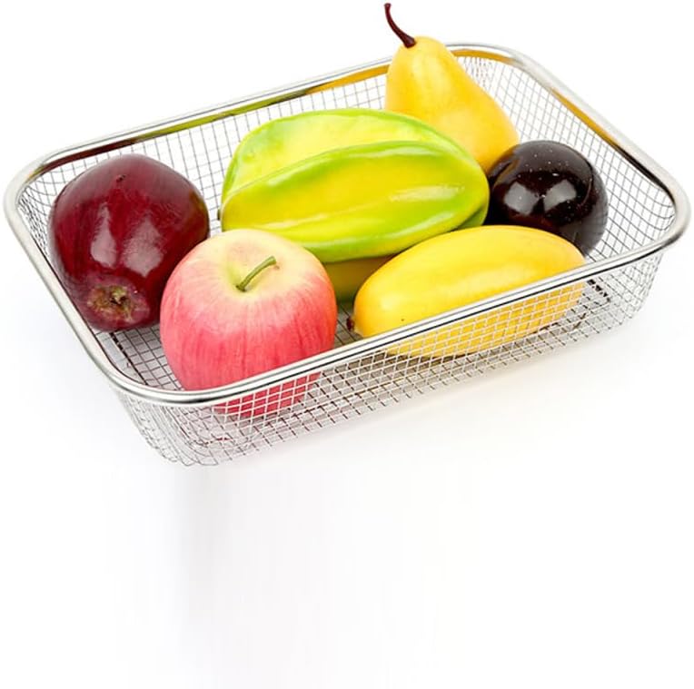 Stainless Steel Drain Basket Large Rectangular Colander 12.99X9.44X2.75In Multi-Purpose Kitchen Strainer for Fruits Vegetables Washing and Storage