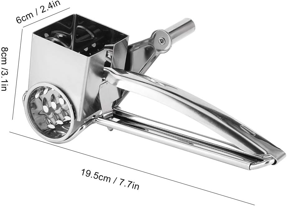 Stainless Steel Rotary Cheese Grater, Hand Crank Cheese Shredder Multifunction Rotatable Cheese Cutter Kitchen Slicing Tool for Hard Cheese, Chocolate & More