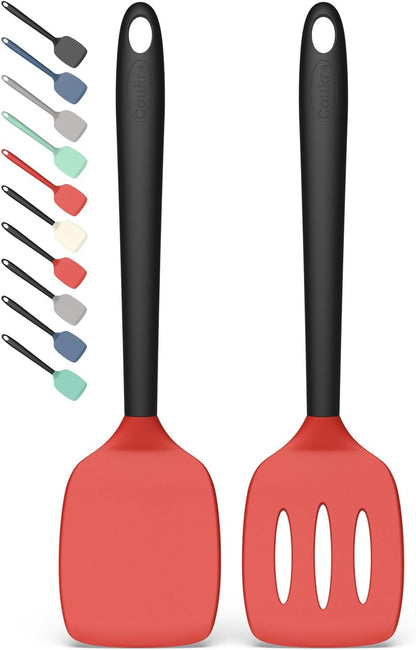 Coukre 2 Pack Silicone Spatula Set, High Heat Resistant, BPA Free Kitchen Spatula, Solid & Slotted Turner for Non-Stick Pans, Sautéing, and Flipping (2, PureBlack)