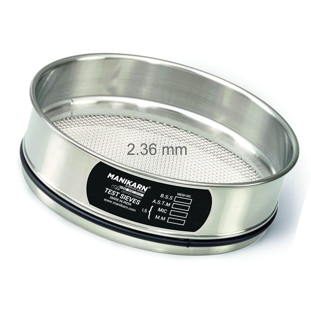 Test Sieve 8 Inch (200mm) – 250 Micron Mesh, ASTM No. 60 – Grade 304 Stainless Steel Frame & Mesh – Laboratory Sieve for Soil, Sand, and Particle Size Analysis