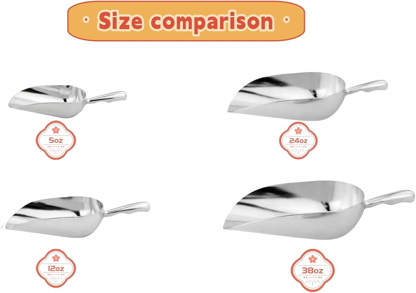 Heavy-Duty Cast Aluminum Kitchen Scoop - Rust-Proof, Ergonomic S-Handle Ice Cube Endurance Scoopfor Ice, Candy, Popcorn, Coffee Beans, Flour & Pet Food - Commercial-Grade Durable Design (L（24oz）)