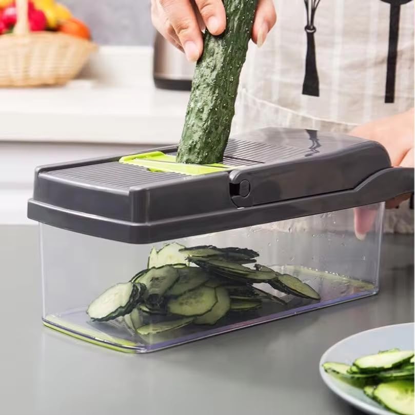 14-in-1 Vegetable Chopper & Mandoline Slicer with Container – Onion Chopper Dicer, Food Chopper with 8 Blades, Veggie Cutter for Salad, Potato, Carrot – BPA Free Kitchen Gadget, Dishwasher Safe