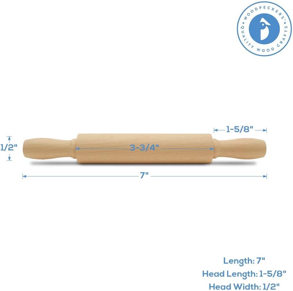 Wooden Mini Rolling Pin, 7 Inches Long, Pack of 12, Perfect for Fondant, Pasta, Baking in the Kitchen, Crafting by Woodpeckers