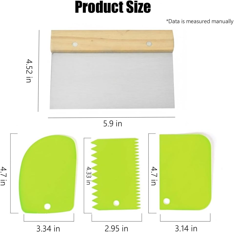 4 PCS Bench Scraper, Scraper Food Tool,Dough Scraper and Pastry Cutter With Scale,Food Chopper Baking Supplies Kitchen Gadgets (Brown)