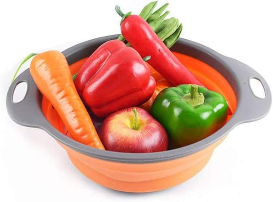 Collapsible Colanders with Handles, Food-Grade Silicone Kitchen Strainer Space-Saving Design For Pasta, Red
