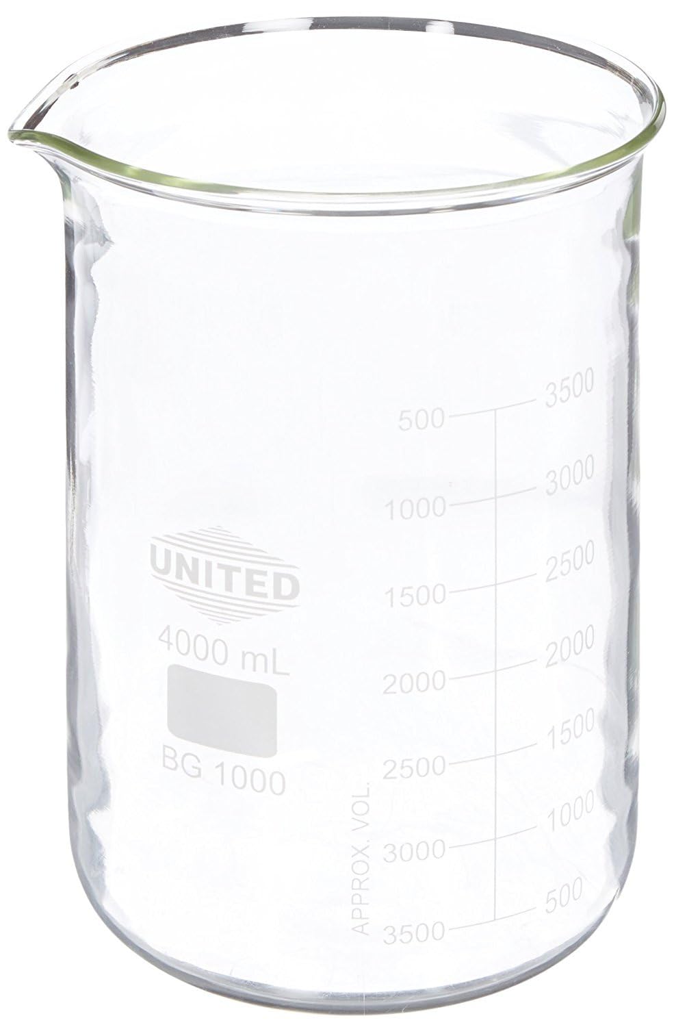 United Scientific™ Chemistry Glassware Measuring Beaker, 1000mL Low Form Griffin, 3.3 Borosilicate Laboratory Glassware, Double Scale Graduated, Autoclavable, ASTM-E960 Compliant, 1 Each