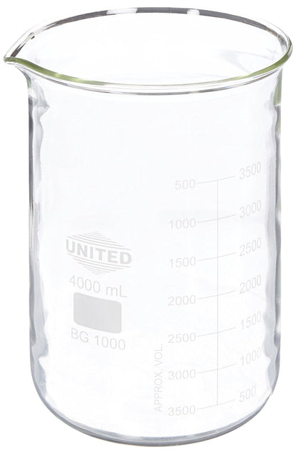 United Scientific™ Chemistry Glassware Measuring Beaker, 1000mL Low Form Griffin, 3.3 Borosilicate Laboratory Glassware, Double Scale Graduated, Autoclavable, ASTM-E960 Compliant, 1 Each