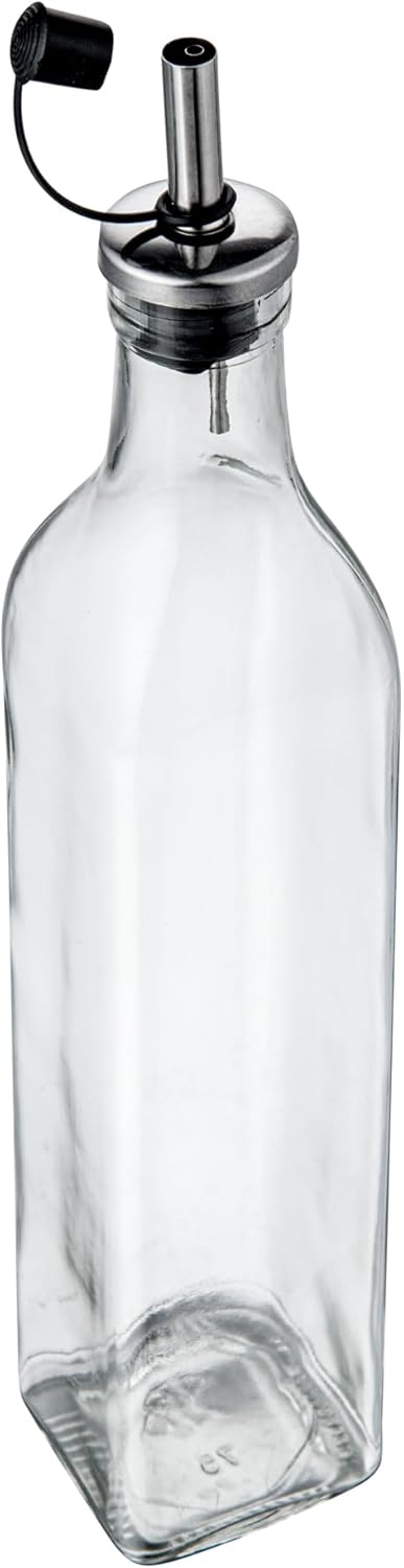 Restaurantware RW Base 16.9 Ounce Olive Oil Dispenser 1 Kitchen Oil Dispenser Bottle - With Stainless Steel Pourer Non-Leaking Black Glass Olive Oil Pourer For Cooking Or Salad Dressings