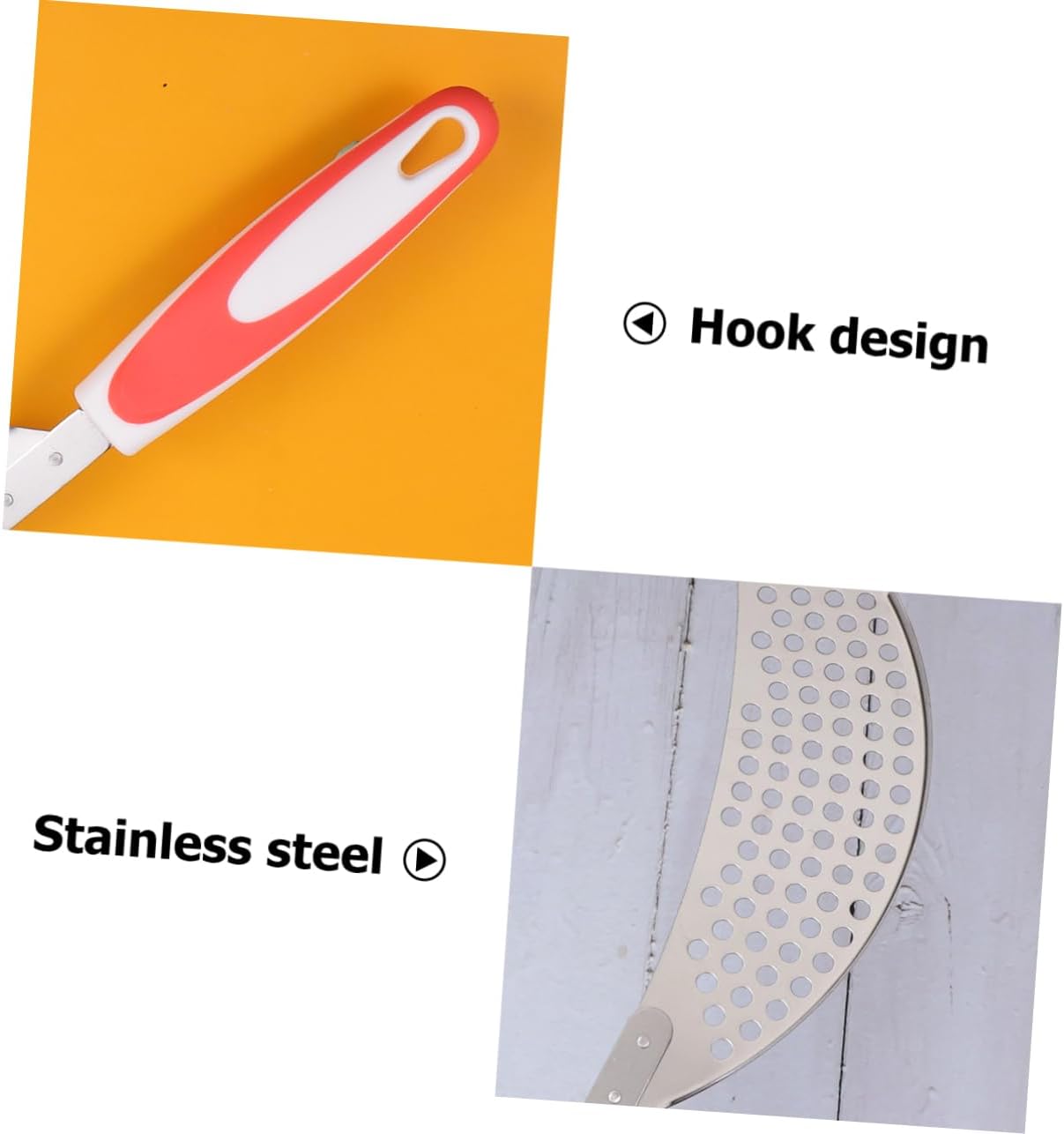 LABRIMP 14.57 Inch Stainless Steel Pot Strainer with Handle Pan Drainer Clip-on Kitchen Pasta Draining Tool for Safe Water Separation and Food Straining