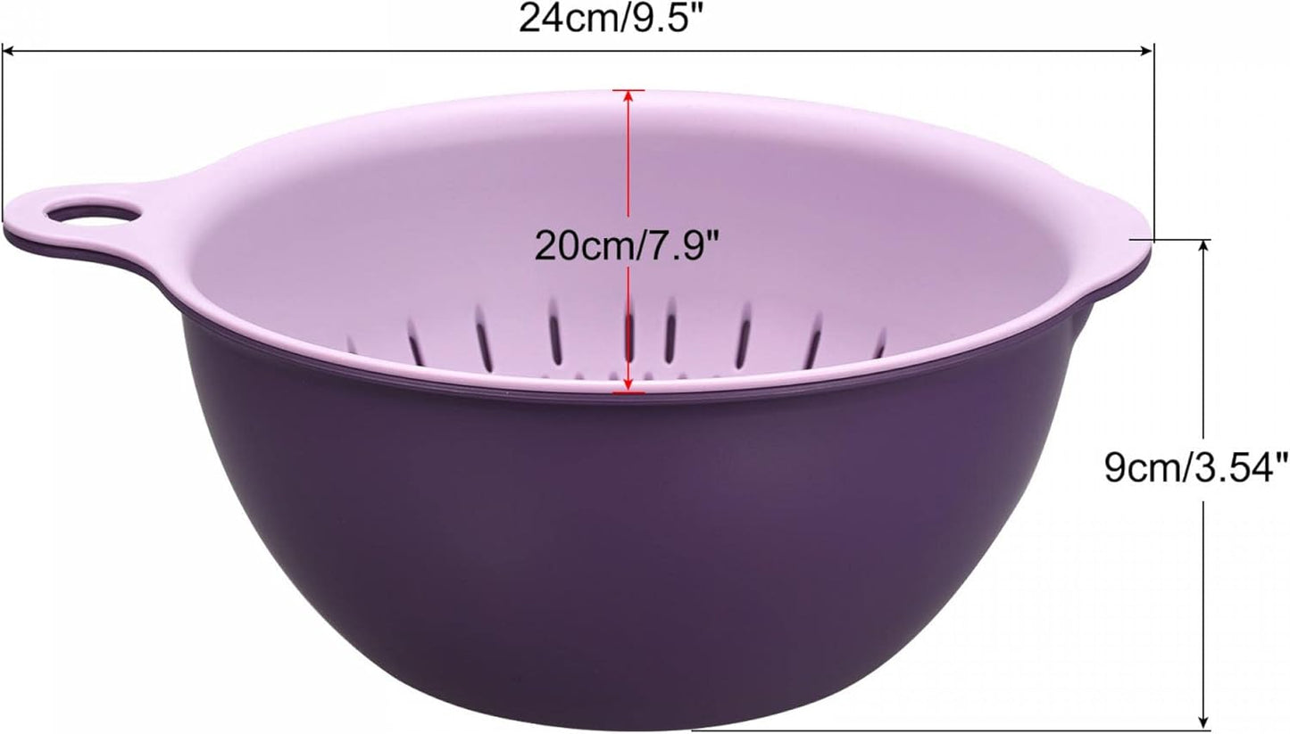 uxcell Kitchen Strainer Colander Bowl Set, Small Double Layer Drain Basin and Basket Suitable for Fruits, Vegetables, Pasta, Berry - Purple