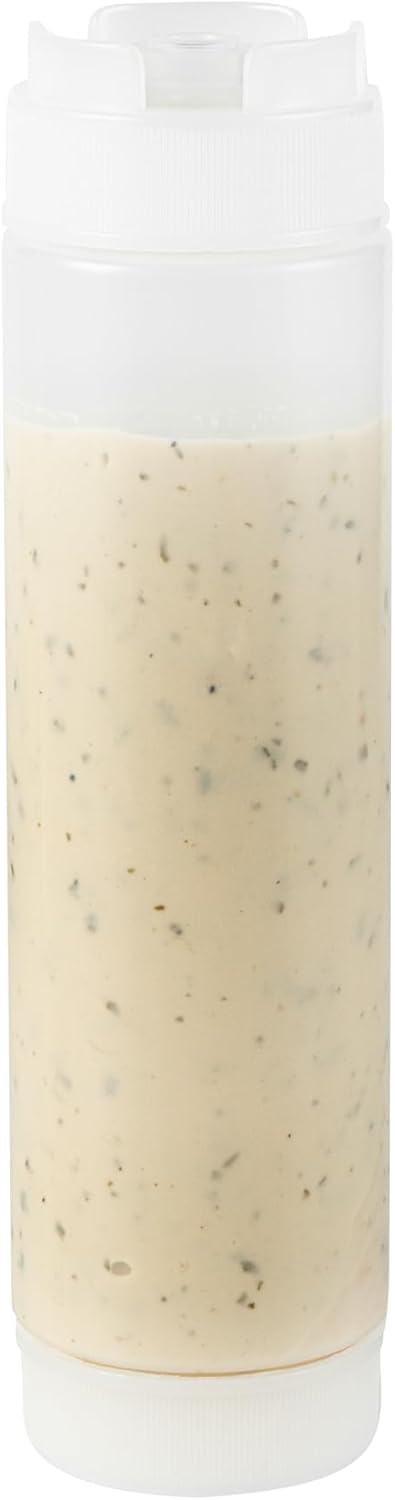 Restaurantware Plastic Squeeze Bottle 16 oz Refillable Condiment Bottle Large Valve Dishwashable Clear Inverted Sauce Dispenser For Thick Condiments, Dressings, Batter, Sour Cream, And Syrups
