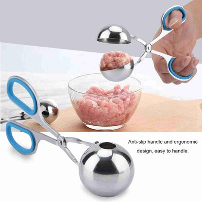 Steel Meatball Maker Tool - 7.5 Inch Food Scoop for Rice Balls, Cookie Dough and Melon Balling, Non-Stick Kitchen Utensil with Drain Holes(Blue)