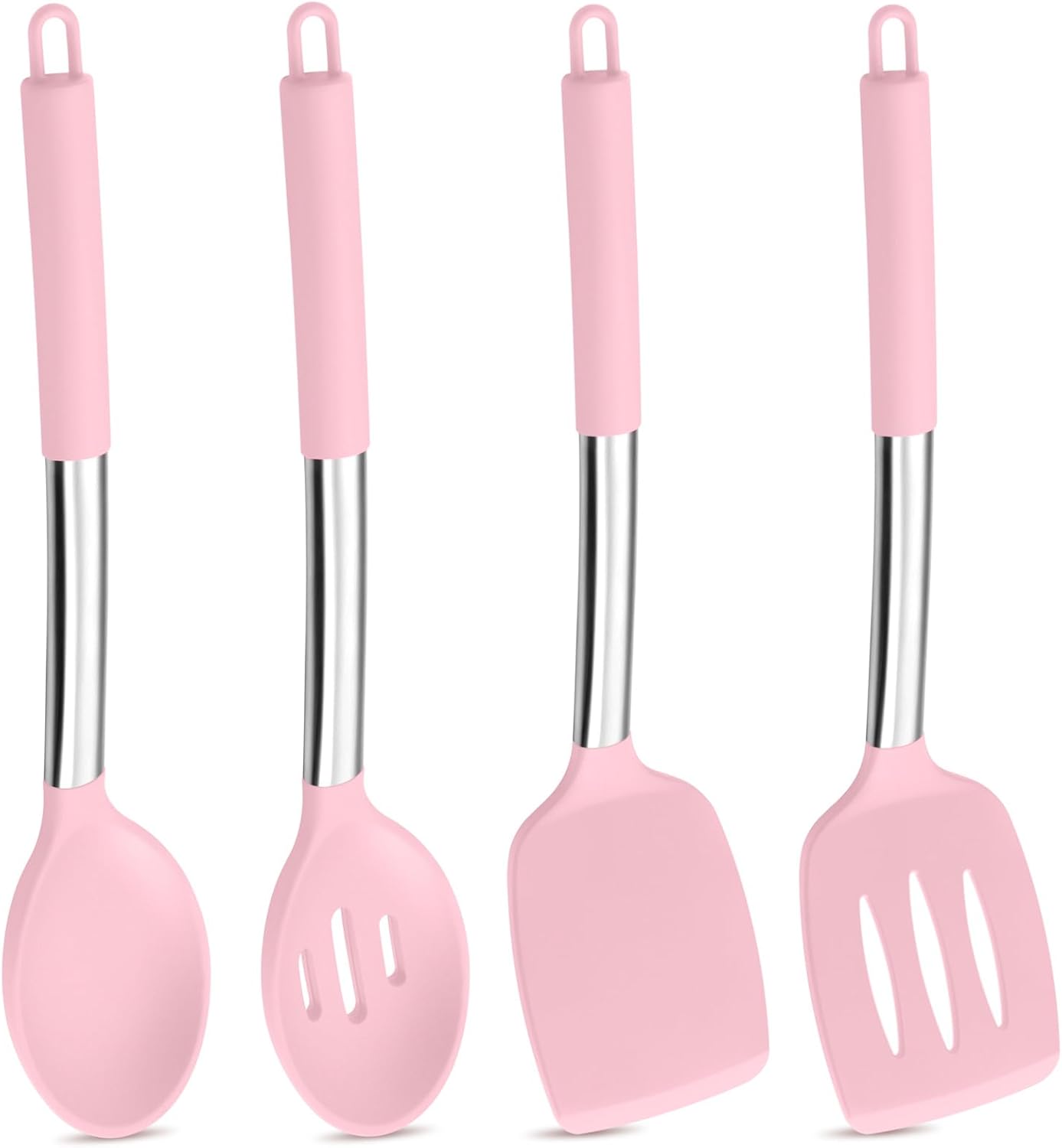 P&P CHEF Black Kitchen Cooking Utensil Set of 4, Silicone Solid Spatulas Slotted Spoons Turners for Non-stick Cookware Flipping Mixing, Heat-proof