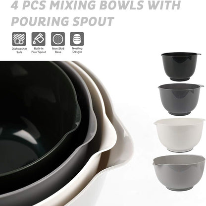 BoxedHome Green Ombre Nesting Plastic Mixing Bowl Set With Pour Spout, Microwave and Dishwasher Safe, BPA free Non-Slip Base, Set of 4 Size 1.7, 2.5, 3.5 and 4.5qt, Great for Prepping, Baking, Cooking
