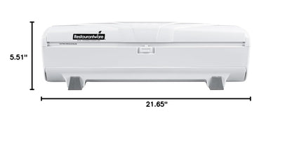 Restaurantware-RW Base Food Wrap Dispenser with Cutter, 1 Refillable Cling Wrap Dispenser - Fits 12” to 18” x 1000’ Rolls, Press Down and Cut, White Plastic Aluminum Foil, Sharp Blade