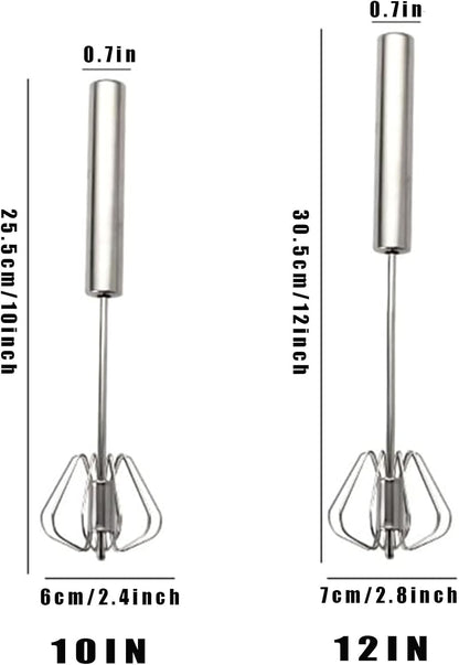 Stainless Steel Egg Whisk, Hand Push Rotary Whisk Blender, Versatile Milk Frother, Hand Push Mixer Stirrer for Blending, Whisking, Beating & Stirring (12in)