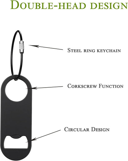 5 PACK Stainless Steel Flat Bottle Opener with Keychain- Bar Key-Beer Bottle Opener for Kitchen, Bar or Restaurant（Black）