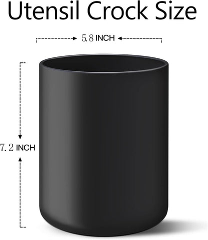 LATCHHOOK Black Kitchen Utensil Holder for Countertop, Matte Ceramic Cooking Utensil Crock for Counter Easy to Clean, Modern Spatula Holder for Farmhouse Décor 4.5×6.4 INCH