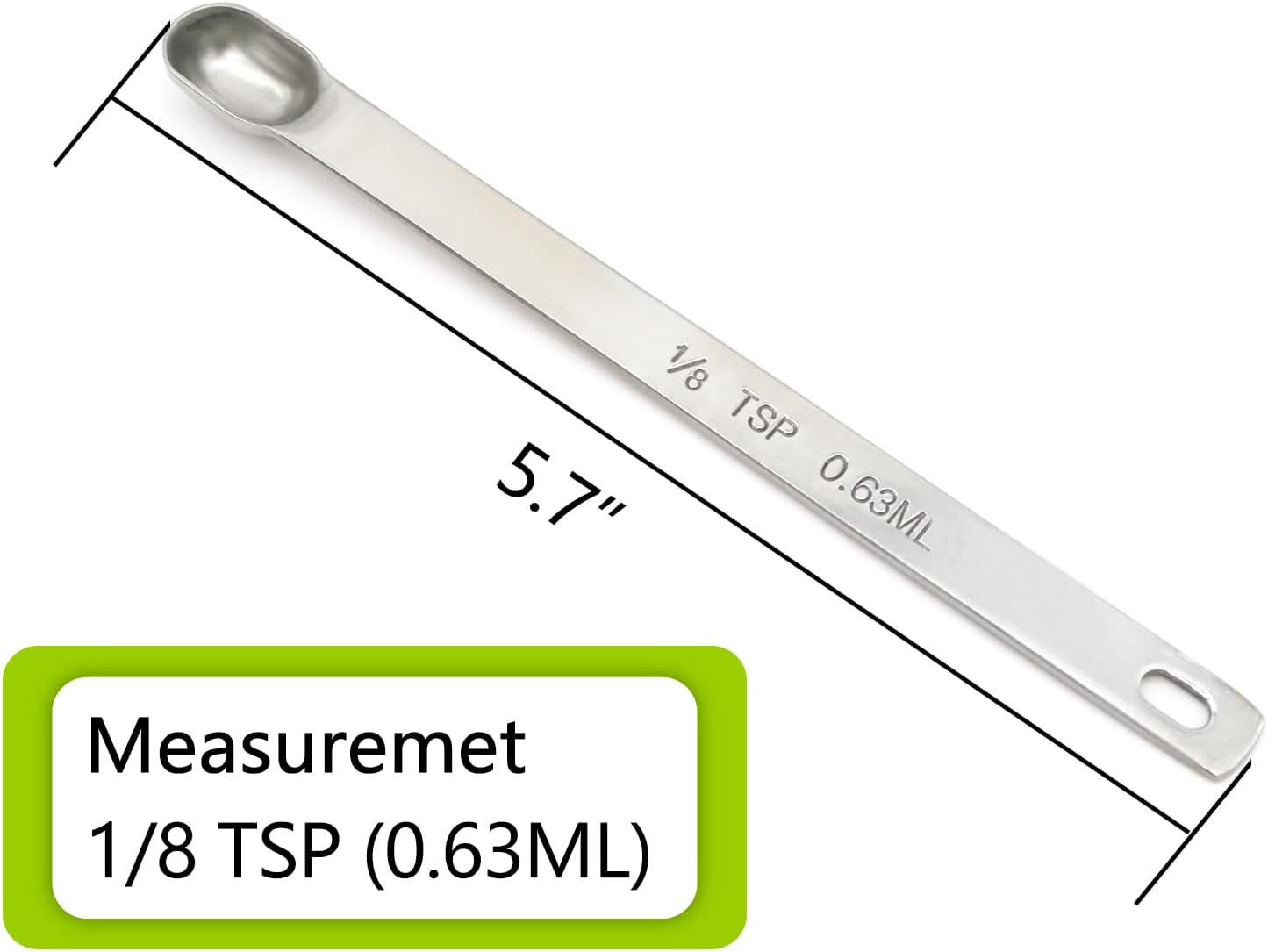 2PCS 1tsp (1/3tbsp, 5ml) Single Measuring Spoon, Stainless Steel Long Handle Individual Teaspoons Only