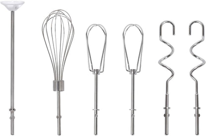 Handheld Mixer Attachments, Stainless Steel Beater Whisk Blending Rod & Dough Hooks, Replacement Compatible with KitchenAid Hand Mixers KHM3 KHM5 KHM7 KHM9, 6-Piece