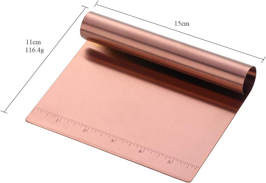 Pastry Cutter Bench Scraper & Chopper Stainless Steel Mirror Polished with Measuring Scale Multipurpose Cake Pizza Cutter Pastry Bread Separator Scale Knife Rose Gold