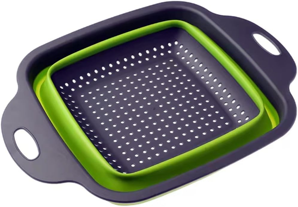 Collapsible Silicone Colander Strainer - Round - Green and Gray