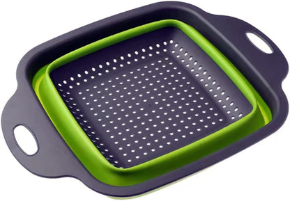 Collapsible Silicone Colander Strainer - Round - Green and Gray