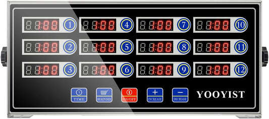 Precision Kitchen Timers for Cooking – 12 Channel Commercial Kitchen Timer Restaurant Kitchen Supplies – Stainless Steel Digital LED Chef Cooking Timer – Reminder Function, Loud Alarm, Black
