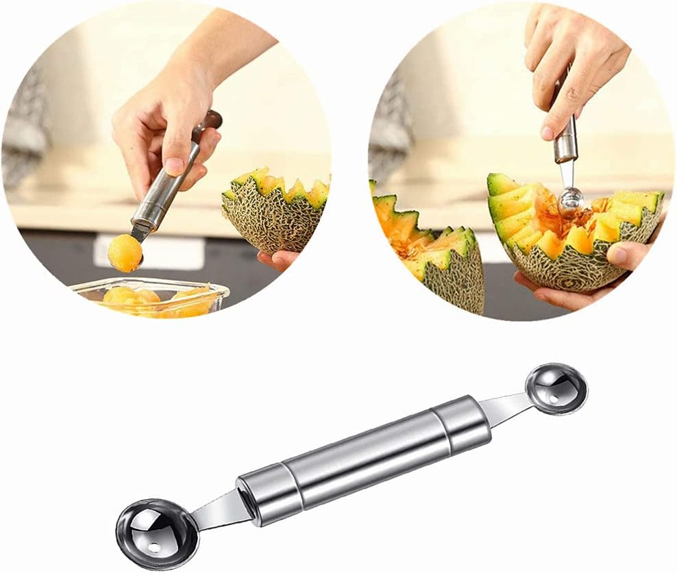 Double-Sided Fruit Melon Baller Spoon, 2 in 1 Stainless Steel Scoop Cutter 20cm