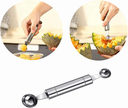 Double-Sided Fruit Melon Baller Spoon, 2 in 1 Stainless Steel Scoop Cutter 20cm