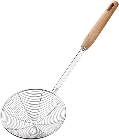 IQCWOOD Spider Strainer Skimmer with Wood Handle - 5.5 Inch Fryer Scoop for Cooking and Frying, Kitchen Utensils Pasta Strainer Spoon