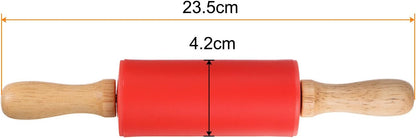 HARFINGTON Silicone Rolling Pins for Baking 12.2 Inch Non-Stick Silicone Surface Wooden Handle Rolling Pin Small Roller Playdough Rolling Pins for Fondant Kitchen Dough Pizza, Green