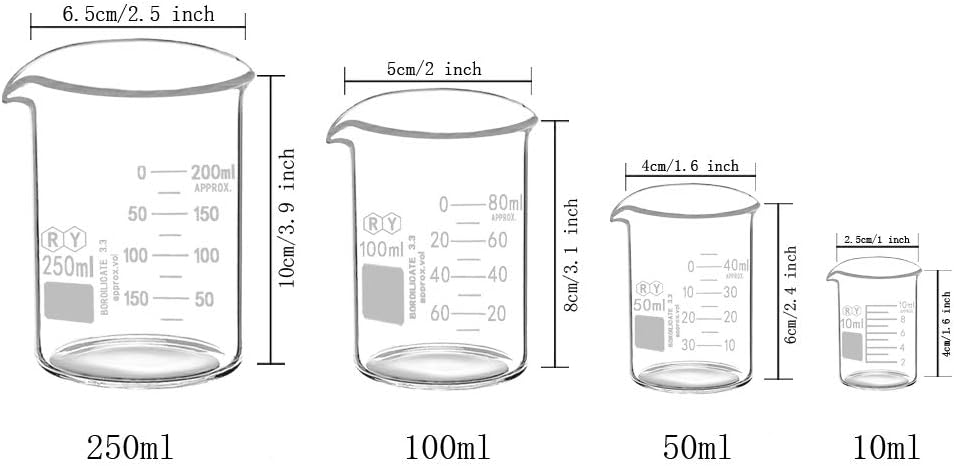 Graduated Glass Measuring Low Form Beaker Set (50ml+100ml+250ml)