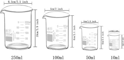 Graduated Glass Measuring Low Form Beaker Set (50ml+100ml+250ml)
