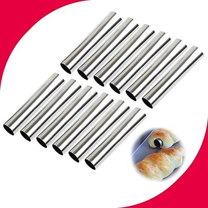 Non-stick Cream Cannoli Tubes, FantasyDay 12 Pcs Stainless Steel Baking Cones Pastry Roll Horn Croissant Mold Cannoli Shells with 1 Clean Brush - Pastry Baking Set for Christmas Cake Anniversary Party