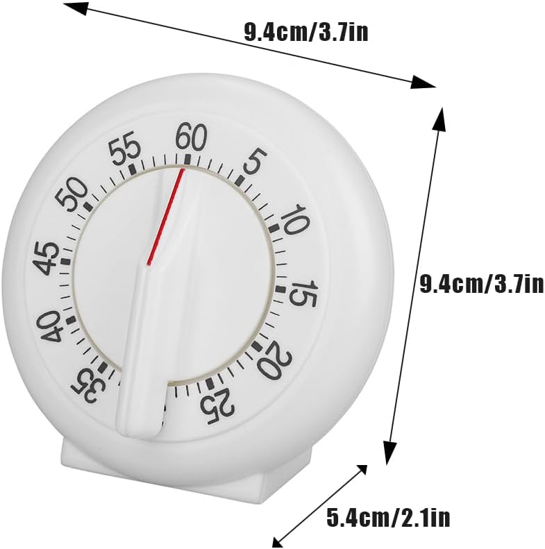 Kitchen Timer Manual, 60 Minutes Round Shape Timer Cooking Ring Mechanical Counter Alarm Clock Wind Up Timers Home Egg Baking Steaming Visual Countdown Teacher Exercising Meeting White