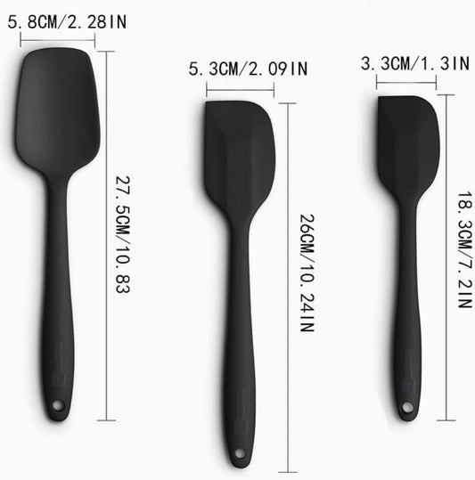 Silicone Spatula 3-Piece Set, Ergonomic Handle High Heat-Resistant Spatulas, Non-Stick Rubber Spatulas with Stainless Steel Core, Black