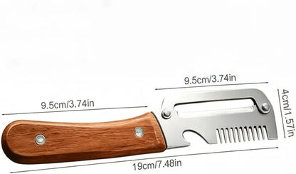 2026 Upgrade 3-in-1 Veg Peeler, Wood Handle Thick Stainless Steel Wide Blade, Scallion Shredder & Bottle Opener, Ultra-Sharp Multi Peeler for Potato Carrot Kitchen Camping Travel (1pcs+1ps)