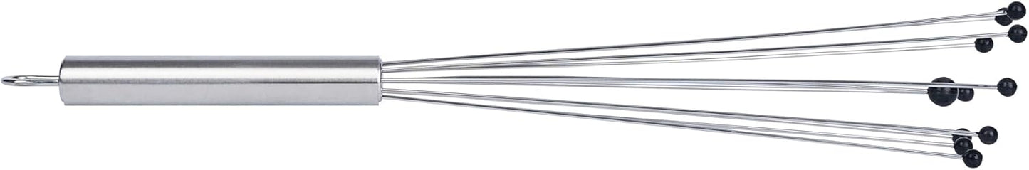 Restaurantware 10.5 in Stainless Steel Ball Whisk - German Standard Egg Beater with Ergonomic Handle, Dishwasher Safe - Manual Mixer Cooking Whisk for Baking, Stirring, Sauces, Beating