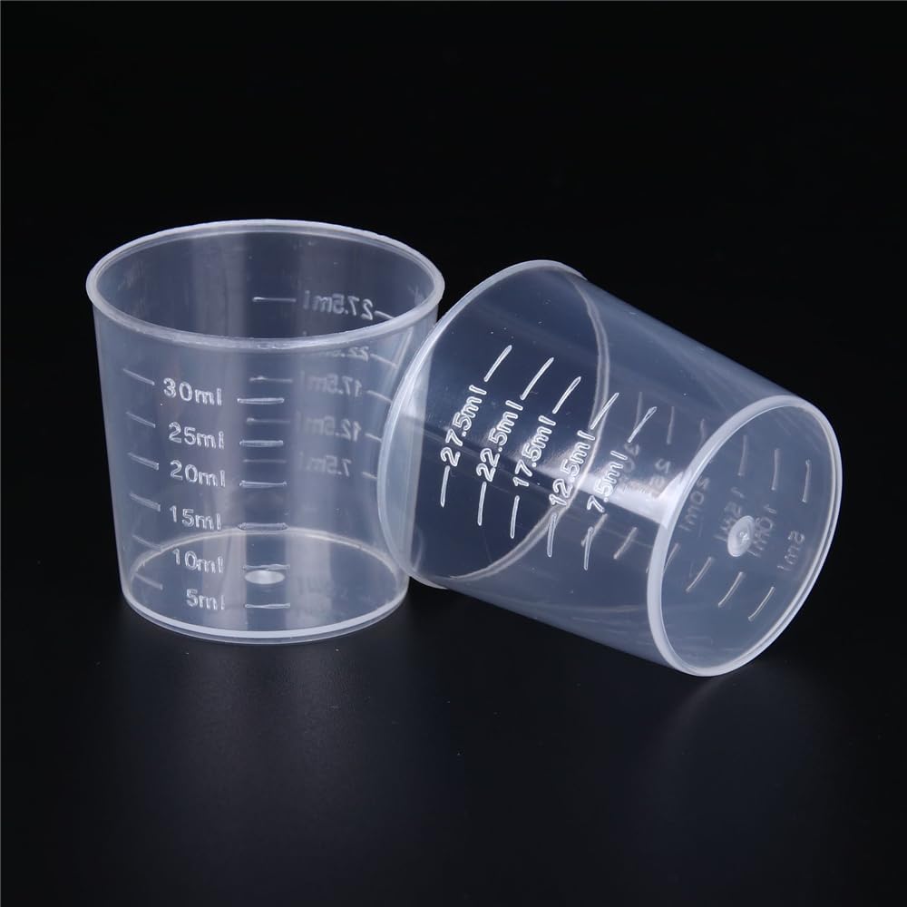 4 Pcs 100ml/3.4oz Plastic Graduated Cup Clear Measuring Cup Multipurpose Mixing Cups for Kitchen Cooking Medicine Measure Tool