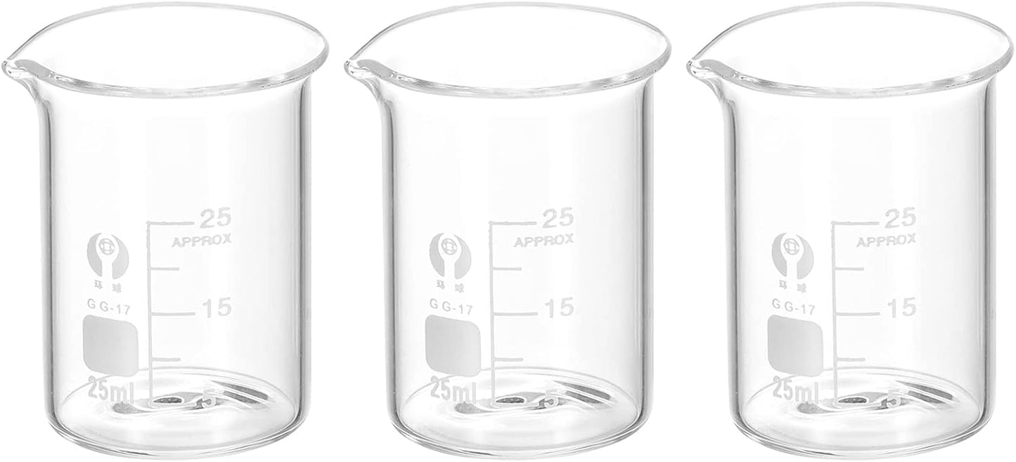 PATIKIL 3Pcs 10ml Low Form Glass Beaker, 3.3 Borosilicate Glass Graduated Printed Scale Measuring Cups with Spout for Kitchen Lab Liquids