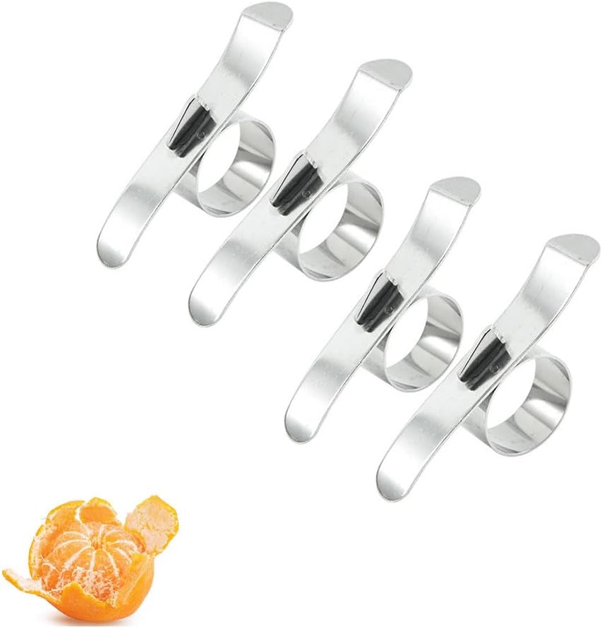 Stainless Steel Orange Peeler Set, Kitchen Fruit Skin Removal Tool, Silver Citrus Peeler Ring with Sharp End, 4 Pack