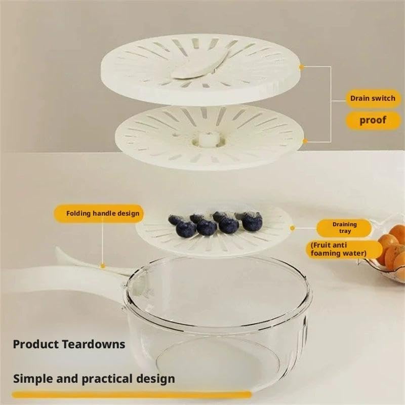 Multi-Functional Fruit and Vegetable Washing Bowl,2 in 1 Drain Basket and Fruit Strainer Container with Lid,Produce Washer,Berry Container,Lettuce Keeper for Fridge Refrigerator Organization (White)