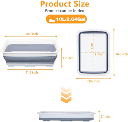 Goderewild Collapsible Dish Pans – 10L (2.6 Gal) Foldable Sink Tub, 14.5'' x 10.5'' x 5", Compact and Space-Saving Multiuse Foldable Basin for Dish Washing, Camping, RV and Vegetable Cleaning