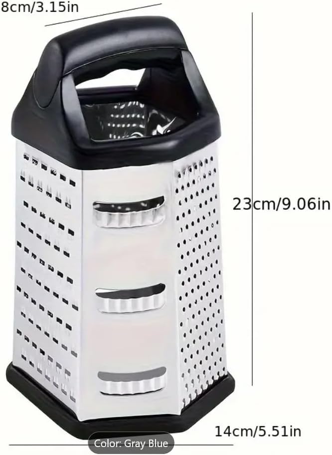 6-Sided Box Grater, Stainless Steel Multi-Purpose Shredder Tool for Cheese, Vegetables