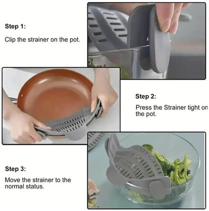 1PC Adjustable Silicone Clip On Strainer For Pots Pot Strainer Kitchen Pot Strainer Handheld Drainer For Noodles Pasta