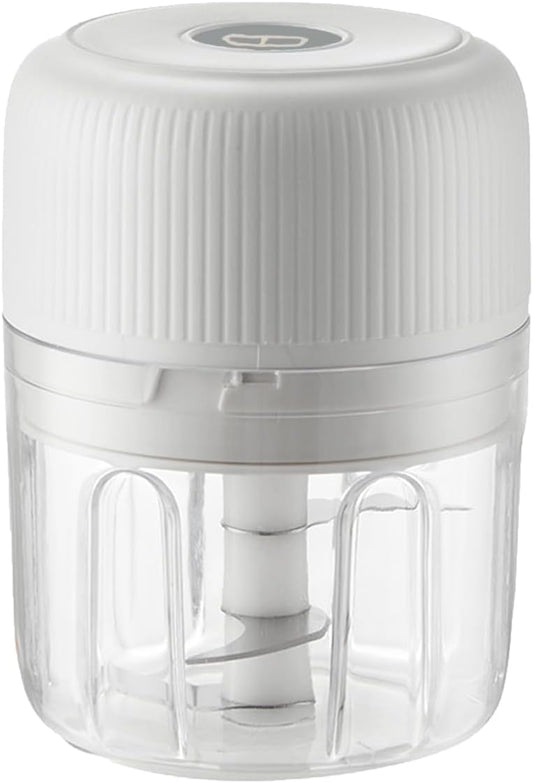 Electric Garlic Chopper, Portable Veggie Chopper,Garlic Grinder Masher Onion Chopper, Cordless Food Processor for Ginger, Chili, Fruit, Meat,etc(white 250ml)